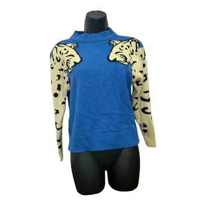 Angashion Women's Sweaters Casual Leopard Printed Patchwork Long Sleeves Small
